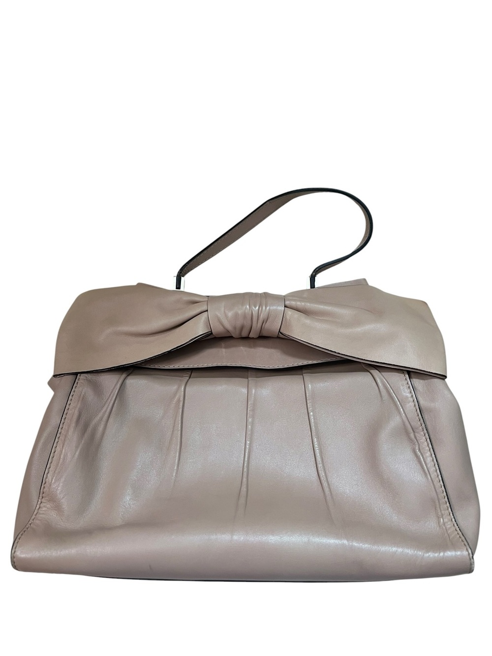 Valentino Garavani Taupe Bow-Accent Leather Shoulder Bag